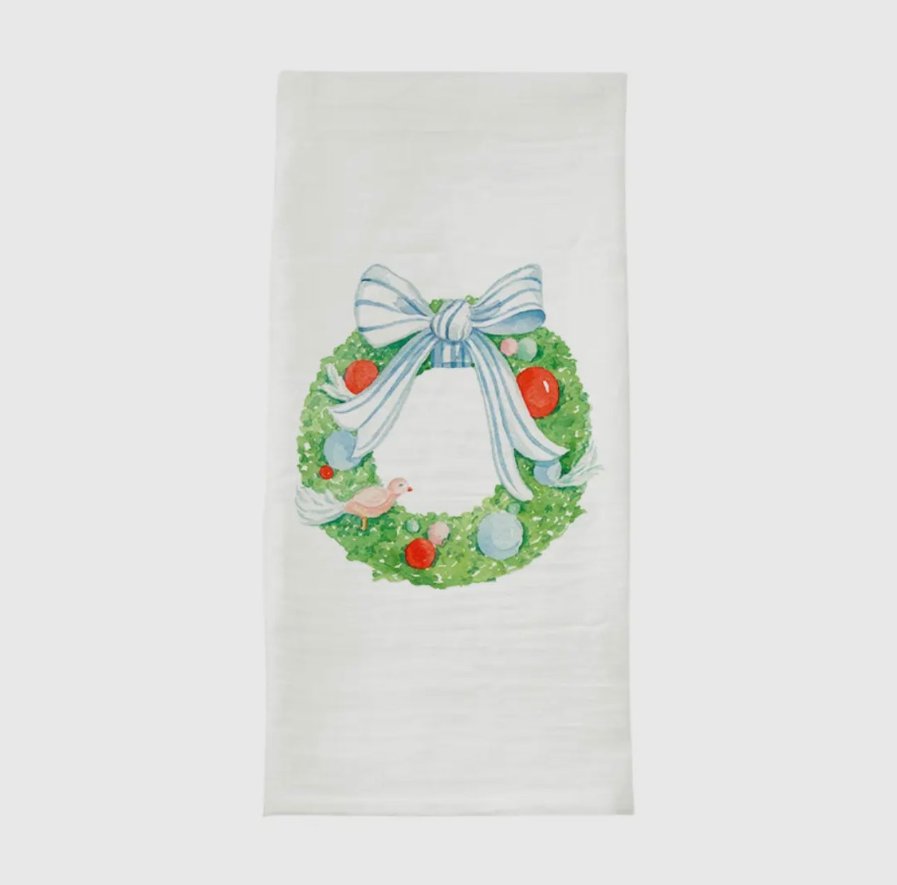 Holiday Wreath Watercolor Tea Towel