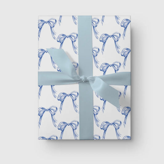 Grandmillennial blue bow paper