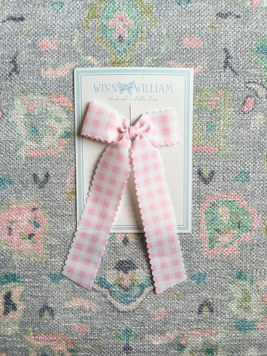 Scalloped Gingham Long-tail Bow